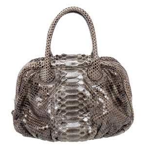 Zagliani Brown Python Leather Zip Satchel