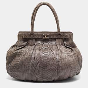 Zagliani Dark Beige Python Puffy Hobo