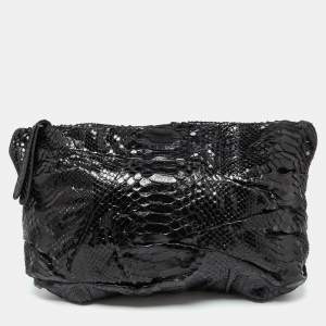 Zagliani Black Python Oversized Pouch Clutch