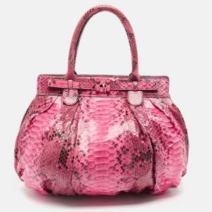 Zagliani Pink/Black Python Puffy Hobo