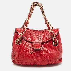 Zagliani Red Python Flap Chain Hobo