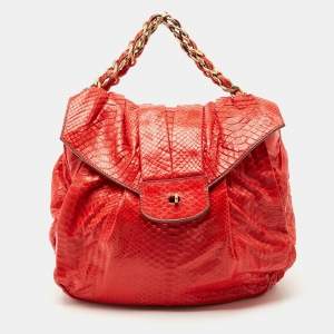 Zagliani Red Python JJ Flap Hobo