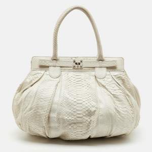 Pre Owned Zagliani White Python Puffy Satchel