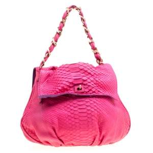 Zagliani Pink Python Chain Strap Hobo