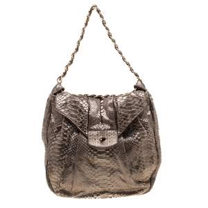 Zagliani Beige Metallic Python JJ Hobo