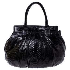 Zagliani Metallic Black Python Puffy Hobo