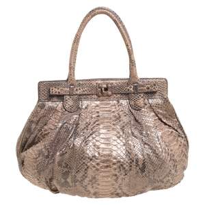 Zagliani Metallic Peach and Grey Python Puffy Hobo