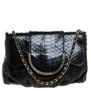 Zagliani Black Python Shoulder Bag