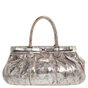 Zagliani Metallic Silver Python Puffy Hobo