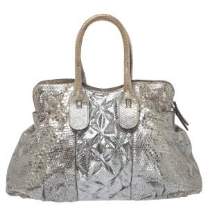 Zagliani Silver Python Top Zip Tote