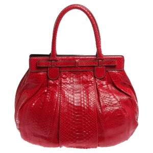 Zagliani Red Python Puffy Hobo