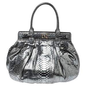 Zagliani Silver Python Puffy Hobo