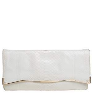 Zagliani White Python Flap Clutch