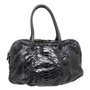 Zagliani Black Python Leather Satchel