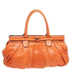 Zagliani Orange Python Leather Puffy Satchel