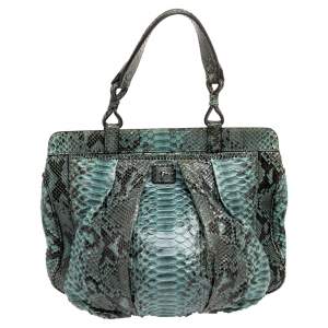 Zagliani Black/Green Python Puffy Tote