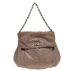 Zagliani Brown Python Leather Shoulder Bag