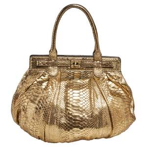 Zagliani Gold Python Puffy Hobo