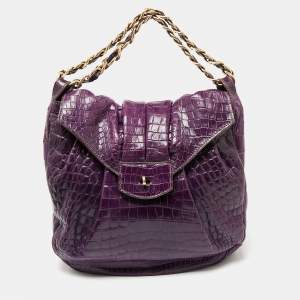 Zagliani Purple Crocodile JJ Hobo