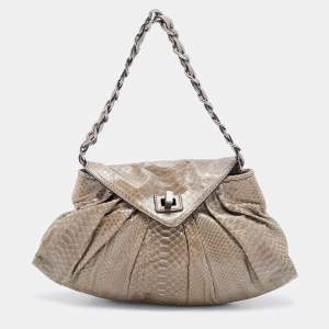 Zagliani Grey Python Leather Envelope Flap Shoulder Bag