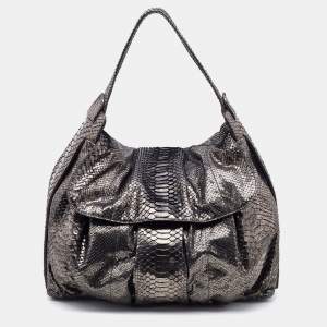Zagliani Silver Python Flap Hobo