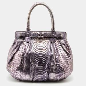 Zagliani Metallic Python Puffy Hobo