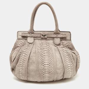 Zagliani Grey Shimmer Python Puffy Hobo