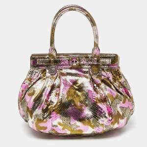 Zagliani Metallic Pink/Gold Python Puffy Hobo