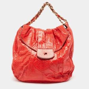 Zagliani Red Python JJ Flap Hobo