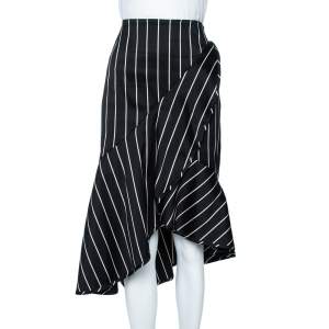 Zimmermann Black Striped Textured Cotton Asymmetric hem Midi Skirt L