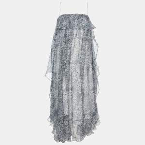 Zimmermann Blue Printed Lurex Silk Empire Mist Dress M
