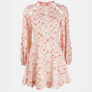Zimmermann White Floral Print Linen & Cotton Scallop Short Dress S