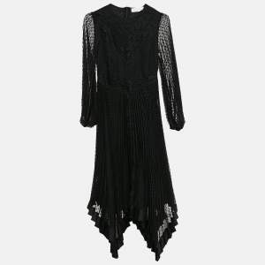 Zimmermann Black Swiss Dots  Lace and Chiffon Plisse Espionage Midi Dress S