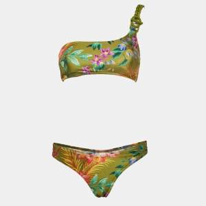 Zimmermann Green Floral Print Jersey Asymmetrical Bikini S