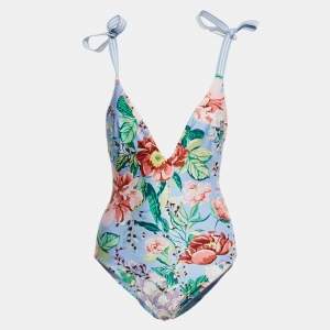 Zimmermann Light Purple Cornflower Floral Print Bellitude Tie Shoulder Detail Bodysuit S