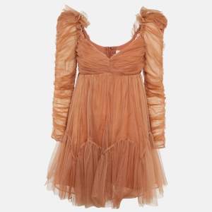 Pre Owned Zimmermann Beige Tulle Ruched Mini Dress M