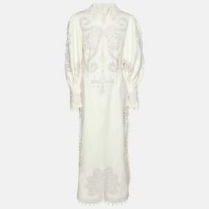 Zimmermann White Linen Ninety Six Ric Rac Midi Dress L