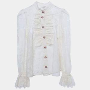 Zimmermann Cream Lace Ruffled Sheer Blouse M