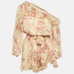 Pre Owned Zimmermann Beige Floral Print Silk Corsair Whimsy Playsuit M 