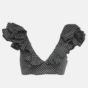 Pre Owned Zimmermann Black Polka Dots Linen Painted Heart Cascade Top M