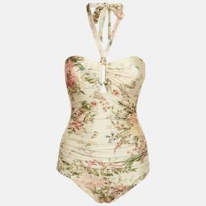 Pre Owned Zimmermann Cream Floral Jersey Waverly Wide Link Swimsuit S