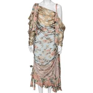 Pre Owned Zimmermann Multicolored Floral Printed Silk Unbridled Elixir Draped Dress L