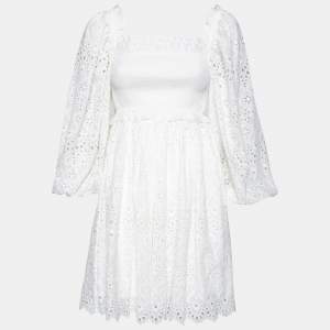 Pre Owned Zimmermann White Cotton Castile Shirred Flared Dress XS