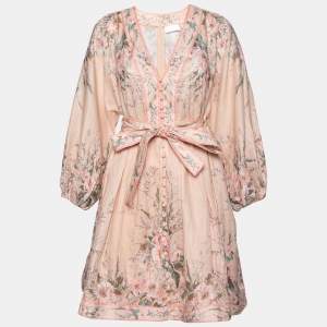 Pre Owned Zimmermann Beige Moonshine Linen Belted Dress S
