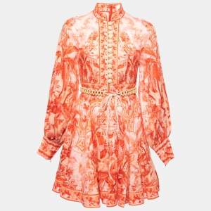 Zimmermann Red Printed Linen Belted Mini Dress M