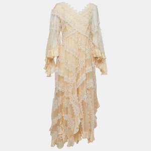 Zimmermann Cream Organza Lace Trimmed Ruffle Detailed Charm Star Gown L