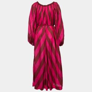 Zimmermann Pink Striped Silk Belted Maxi Beach Dress L
