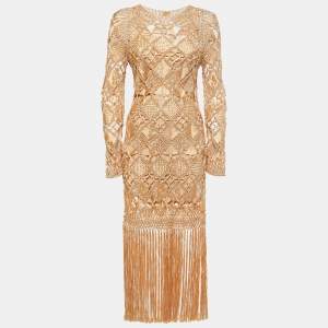 Zimmermann Gold Kaleidoscope Macrame Fringed Dress M