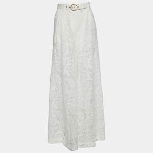 Zimmermann White Lace Wide Leg belted Donna Trousers XS