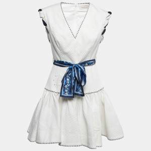 Zimmermann White Texture Cotton Flared Mini Dress M